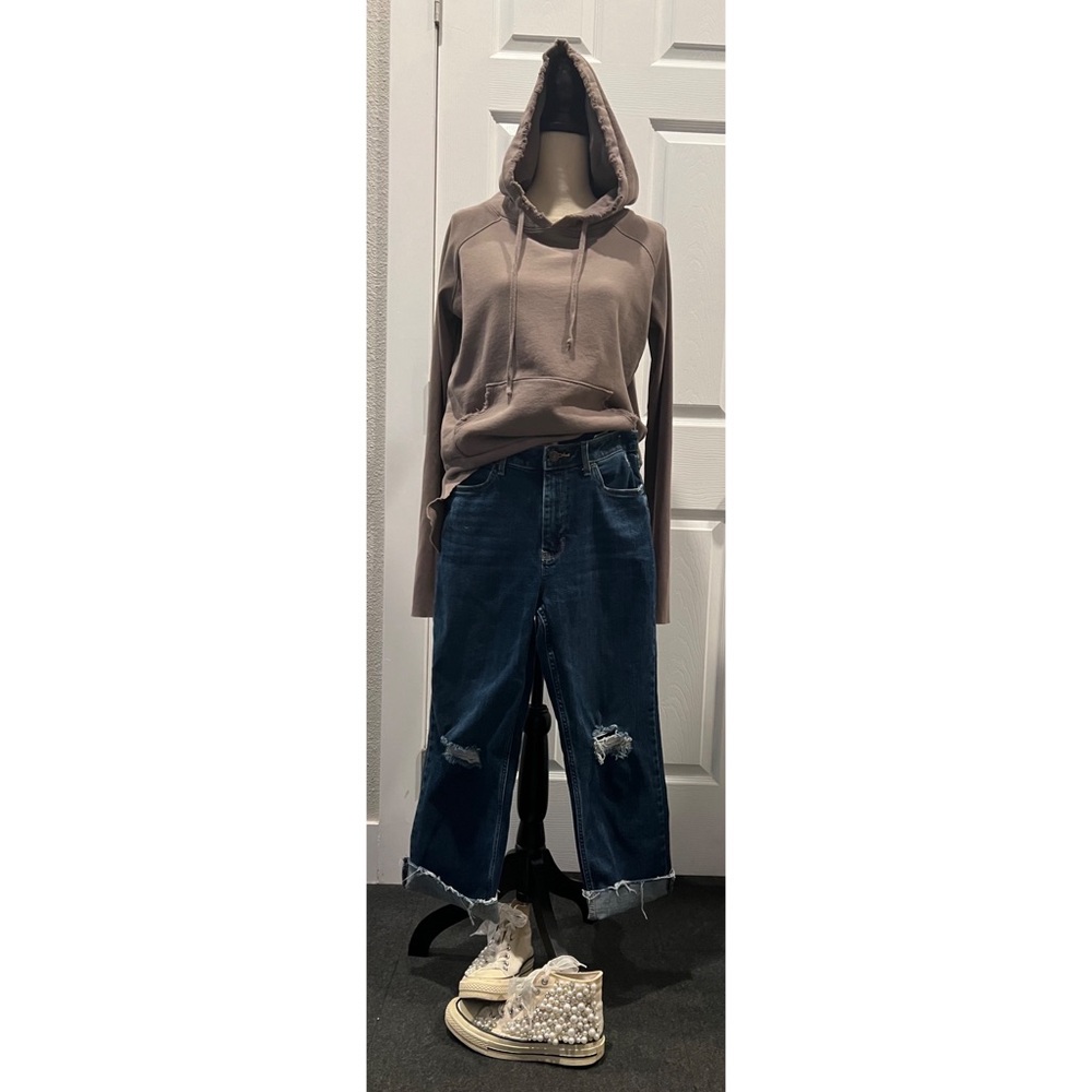 #1709 Frank & Eileen Tee Lab Gray Distressed Drawstring Hoodie Sweatshirt Medium - Picture 2 of 9